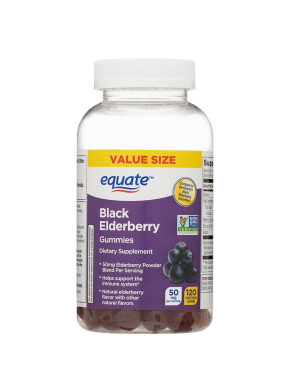 Equate Non GMO Dietary Supplement Gummies, Black Elderberry, 50 mg, 120 Count, Value Size