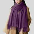 thumbnail image 2 of Splozh Women's Winter Plaid Scarf Warm Autumn and Winter Women's Solid Color Scarf Medium To Long Warm and Sweet Tassel Scarf Purple,One Size, 2 of 5