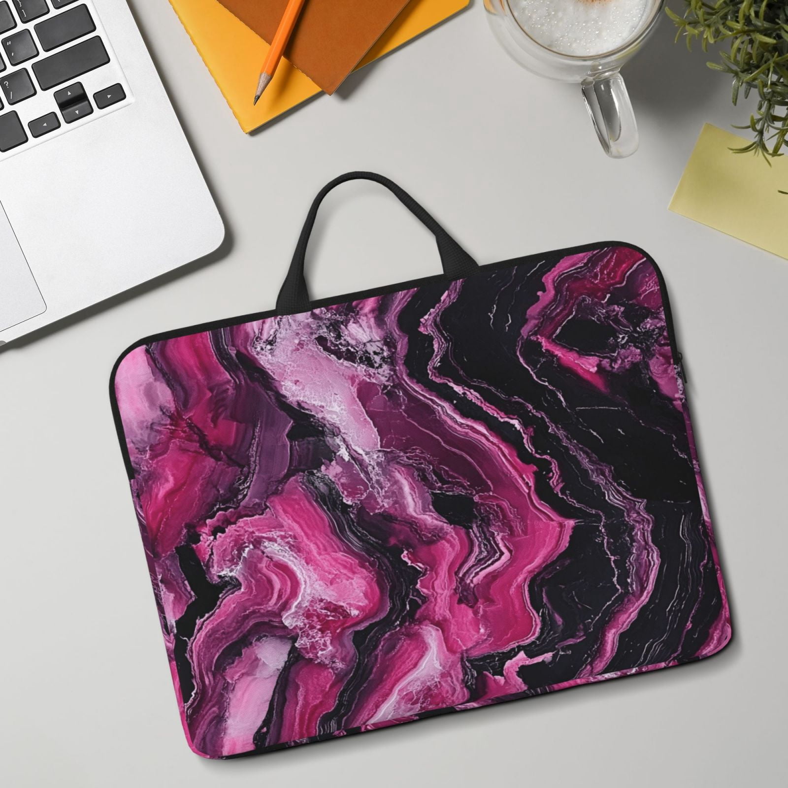Laptop Sleeve Bag For Women Men 14inch Waterproof Durable Protective Computer Carrying Cover Handle Laptop Case Bag Darkmagenta Marble_3