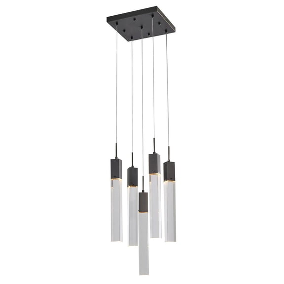 Bethel International Chandelier  Matte Black Metal & Crystal