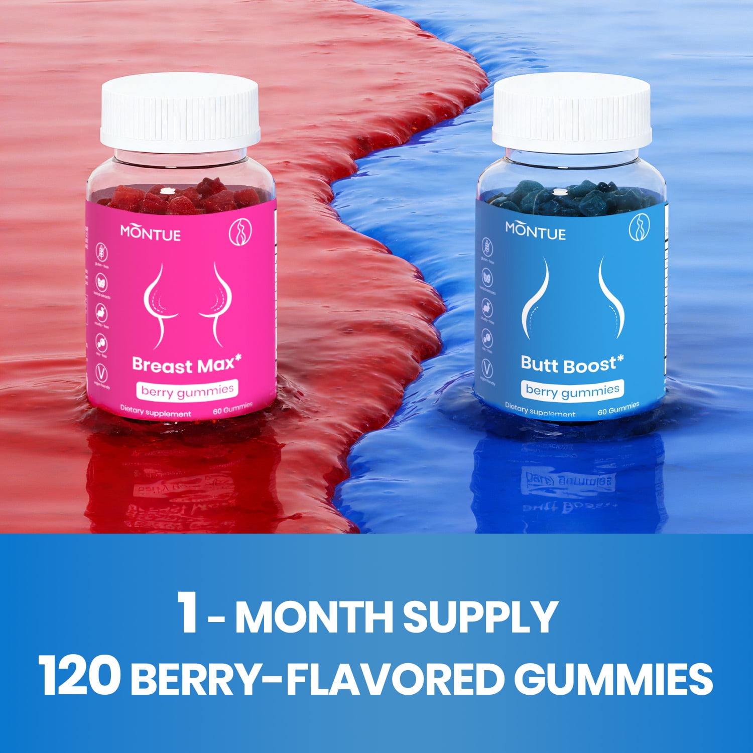 BFQN Top & Peach Support Multivitamin Gummies Combo Pack for Women – with Herbal Extracts & Essential Vitamins, Berry Flavor, 2-Pack (120 Gummies)