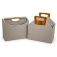 thumbnail image 2 of Truu Design Modern and Sleek Collapsible Paper Beige Storage Basket with Bamboo Handles, 2 of 5