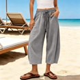 thumbnail image 2 of JIAYUE Women Pants Drawstring Elastic Waist Solid Color Baggy Wide Leg Capri Trousers for Outdoor Casual Wear, 2 of 4