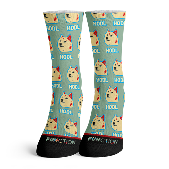 Function - HODL Dog Coin Pattern Socks Crypto Currency Stock Bull Market Wall Street Bit Hold On For Dear Life