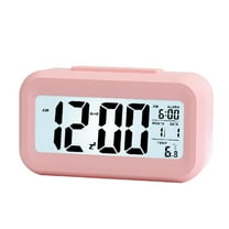 DESIGNICE Alarm Clock Battery Powered Kids Alarm Clock with Snooze Function Digital Clock for Bedroom with Temperature Date Change 7 Colors Pink