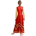 thumbnail image 2 of inlzdz Kids Girls Lyrical Praise Dance Outfit Long Sleeve Irregular Hem Worship Gold Trim Dress with Wide Leg Pants Red 6, 2 of 5