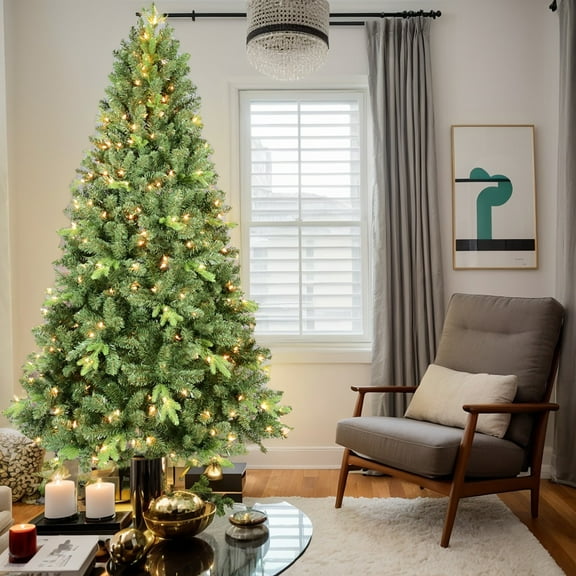 Resenkos 4ft Pre-Lit Tabletop Christmas Tree with 200 Warm White LEDs & Hinged Design, Green