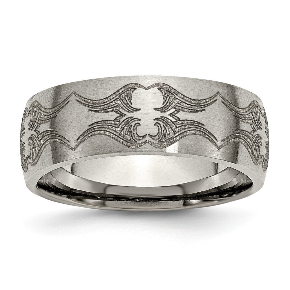 Wedding Bands Other Themed Bands Titanium Flat 8mm Laser Design Brushed Band Size 7