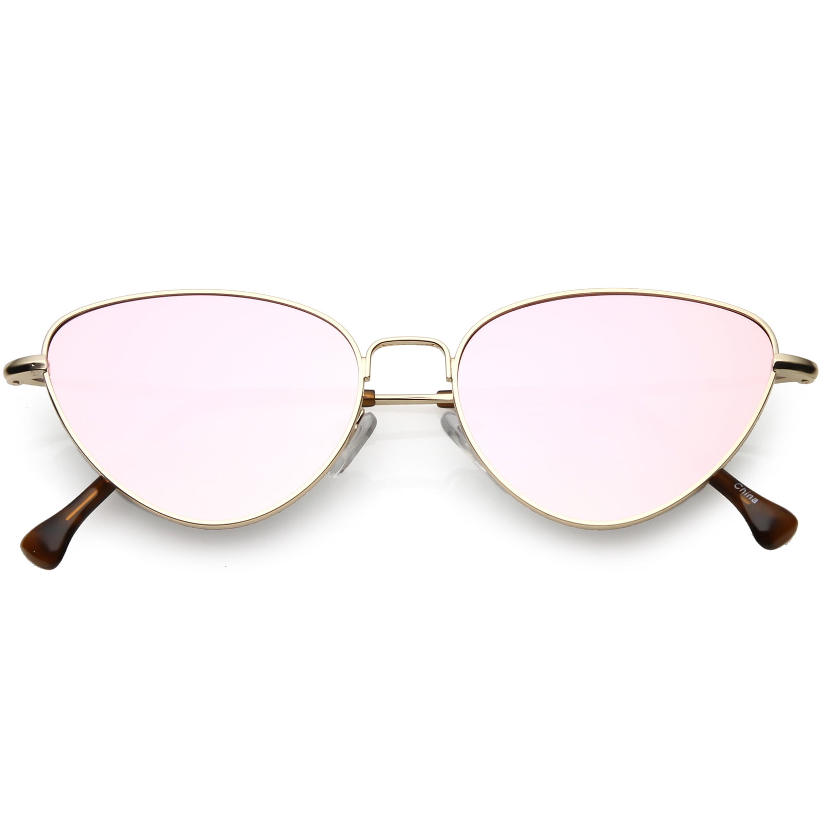 Women's Slim Metal Cat Eye Sunglasses Colored Mirror Flat Lens 54mm ...