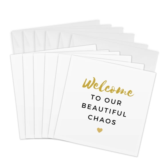3drose, Welcome to Our Beautiful Chaos Funny Family Humor Home House Quote, 6 Greeting Cards with Envelopes
