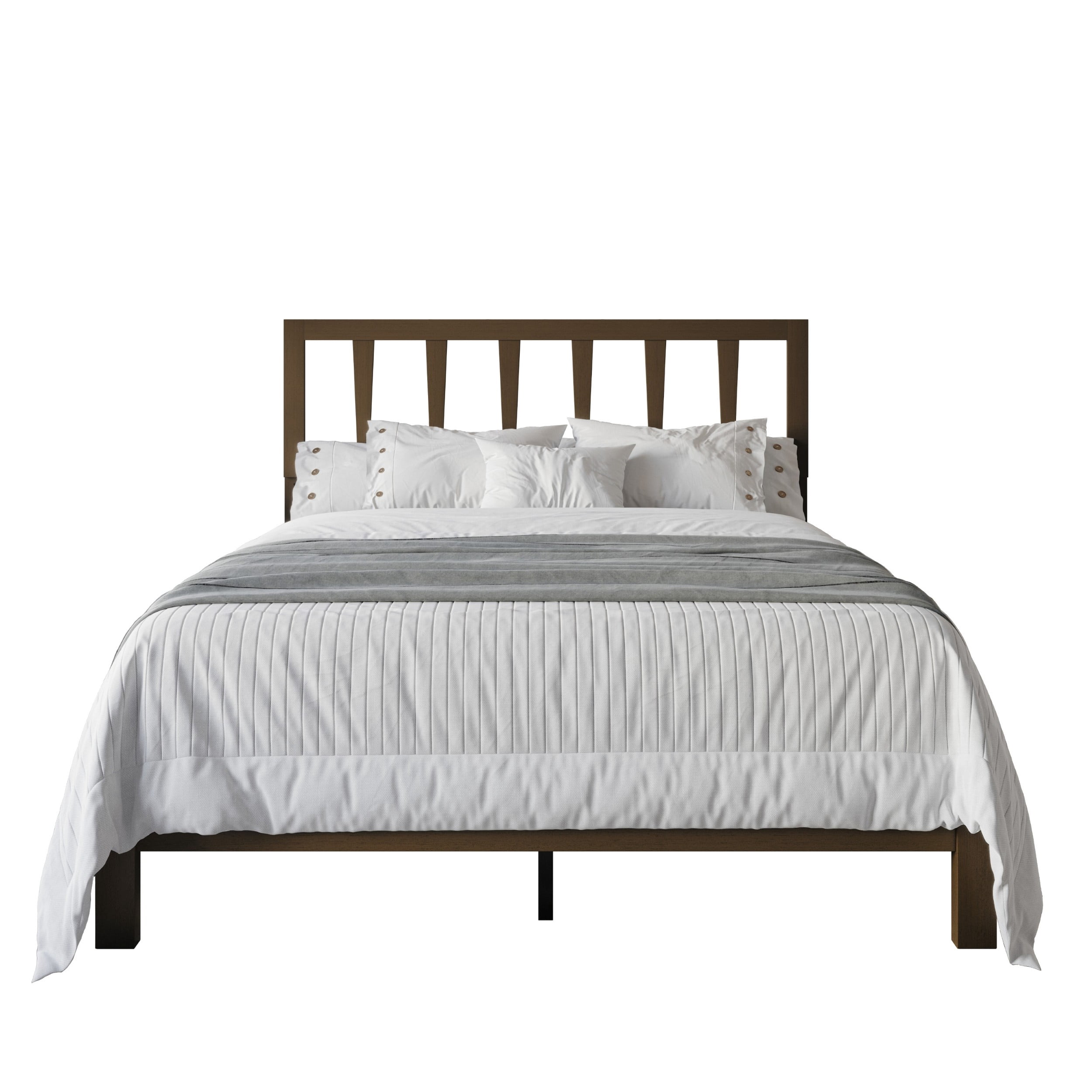 Home Design Elmira King Wood Platform Bed with Adjustable Height Headboard & Durable Wood Construction, Brown, Easy Assembly