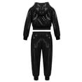 thumbnail image 2 of iEFiEL Unisex Kids Boys Girls Hip-hop Jazz Dance Costume Sequins Hooded Tops with Pant Black 4-5, 2 of 7