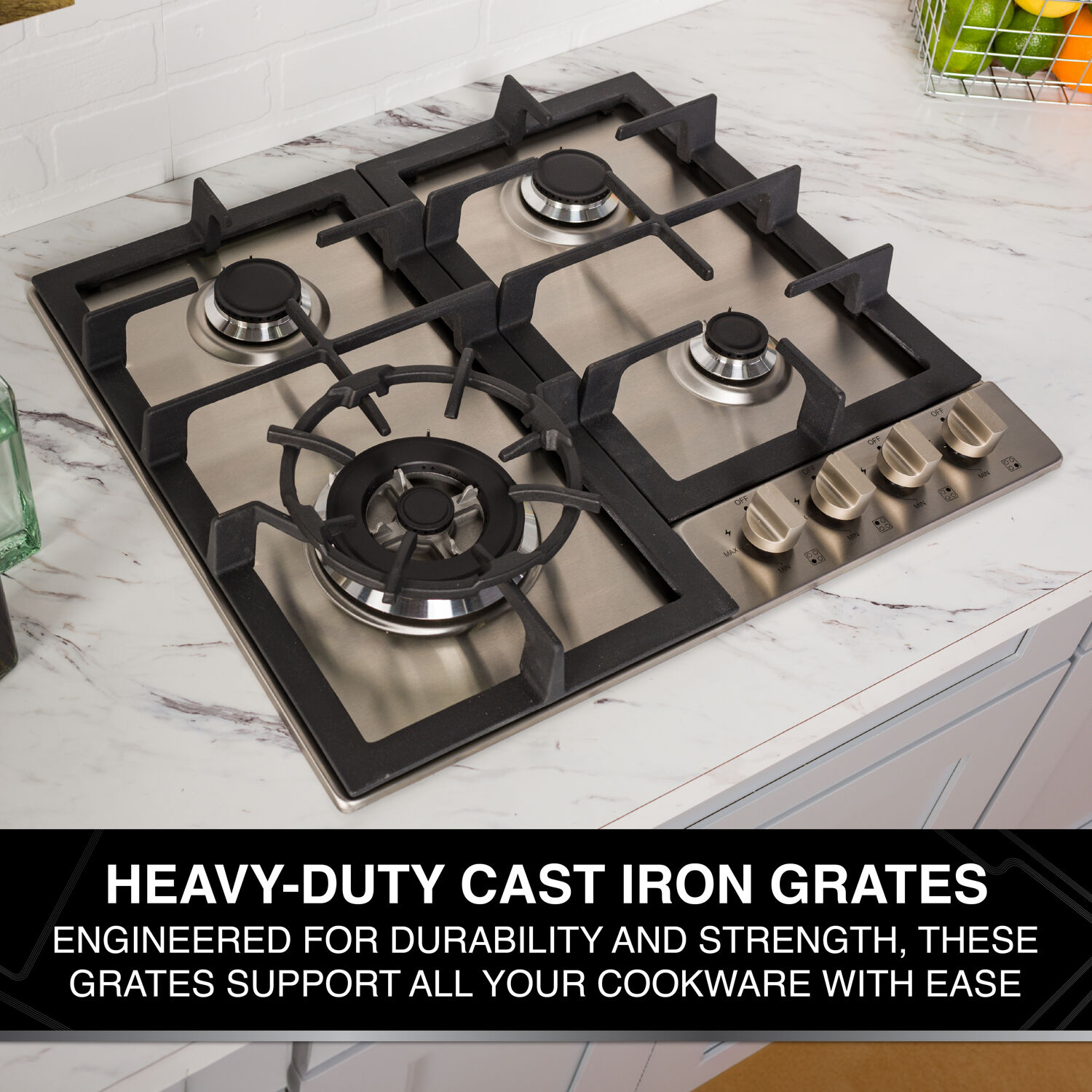 Urban Living 24-in. Gas Cooktop with 4 Burners in Stainless Steel