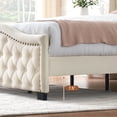 thumbnail image 5 of Tookss Queen/King Size Upholstered Platform Bed Frame with Tall Headboard, Luxurious Velvet Button Tufted and Nailhead Trim Wingback, Arched Footboard, No Box Spring Needed, Beige, 5 of 9