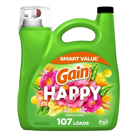 Gain Liquid Laundry Detergent, Happy, 154 fl oz, 107 Loads, HE