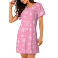 thumbnail image 3 of Lafuoo Snowflake pink backgrounds Pattern Women's Short-sleeved Nightdress, Knee-length Pullover Nightgown, Summer Home Wear-3X-Large, 3 of 8