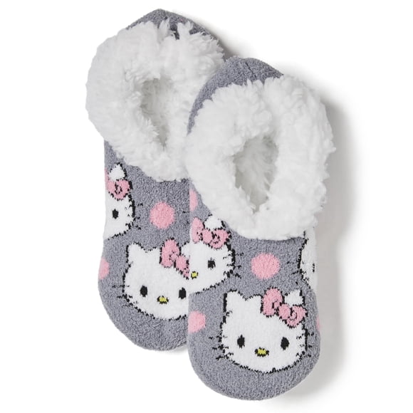 Calcetines tipo pantuflas Hello Kitty de piel de peluche para mujer con suela antideslizante
