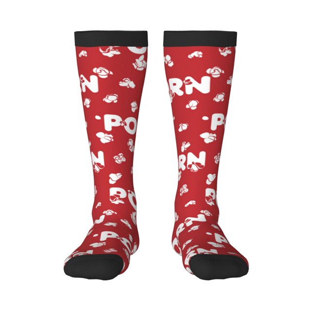 Fotbe Popcorn2 Calcetas Divertidas Estampadas para Hombre y Mujer, Calcetas de Algodón hasta la Rodilla para Caminar, Correr, Enfermería y Embarazo