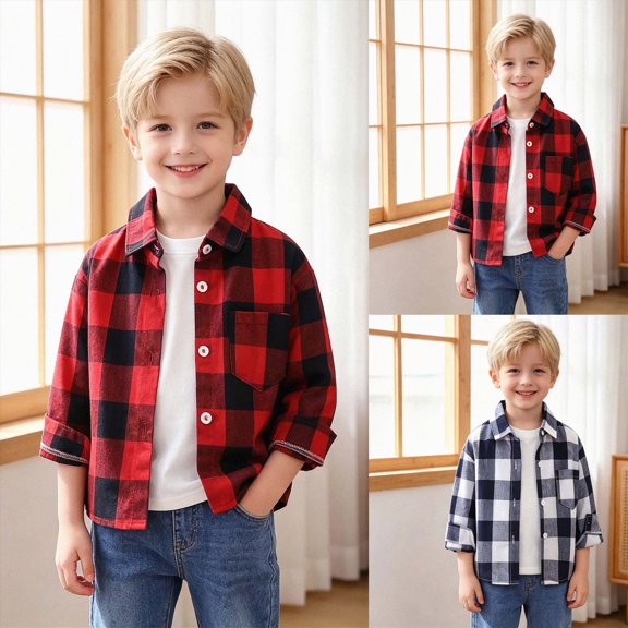 Boys Long Sleeve Button Down Shirt Kids Cotton Texture Dress Shirts School Uniform Shirt 6-12 Months 12-24 Months 2t 3t 4t 5t 6t 7t 8t 9t Children Red 3-4 Years