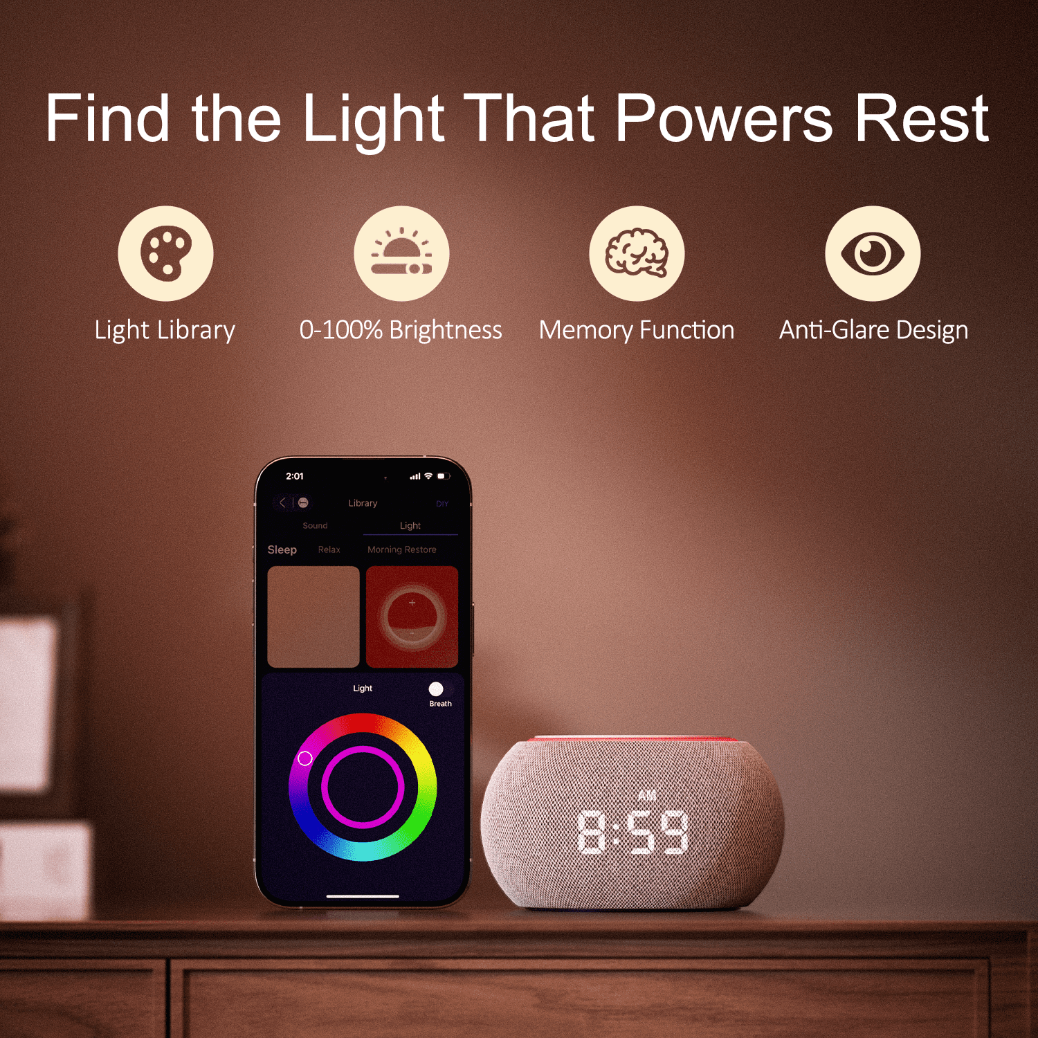 Hotmoon Luna Pro Smart White Noise Sound Machine, Alarm Clock for Bedroom, APP Control, Custom Button, Sleep Trainer, Routine Builder, 507 Soothing Sounds, Adult Mindfulness Meditation