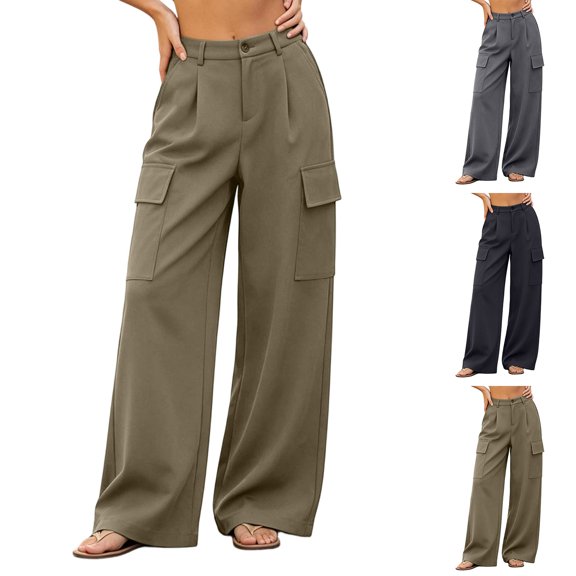 Women's Wide Leg Cargo Dress Pants High Rise Pleated Casual Suit Trousers Multi Pockets Work office Slacks with Pockets Fashion Bottoms Gray