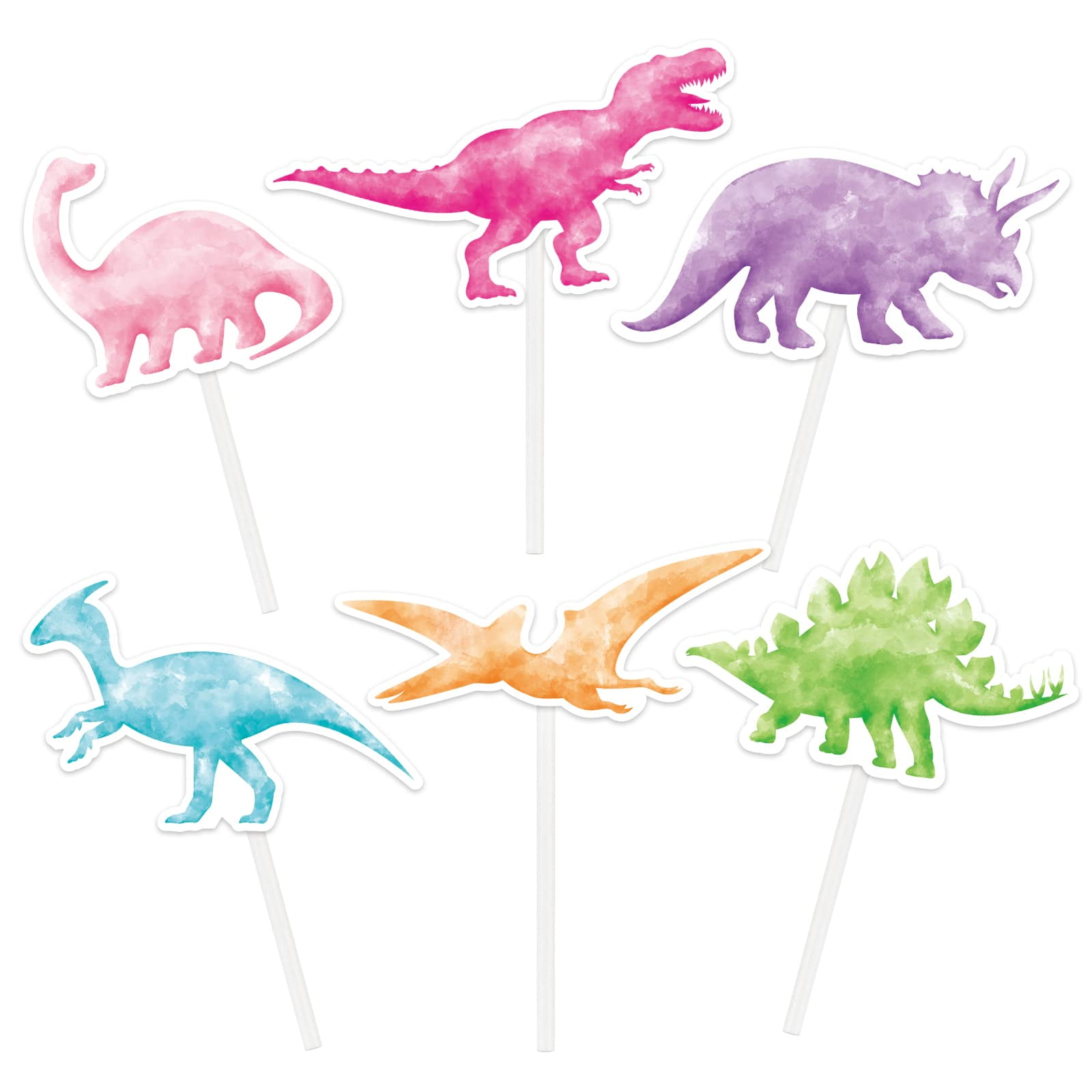 Watercolor Dinosaur Party Cupcake Toppers 36 Pcs Dinosaur Party Supplies for Girls Kids