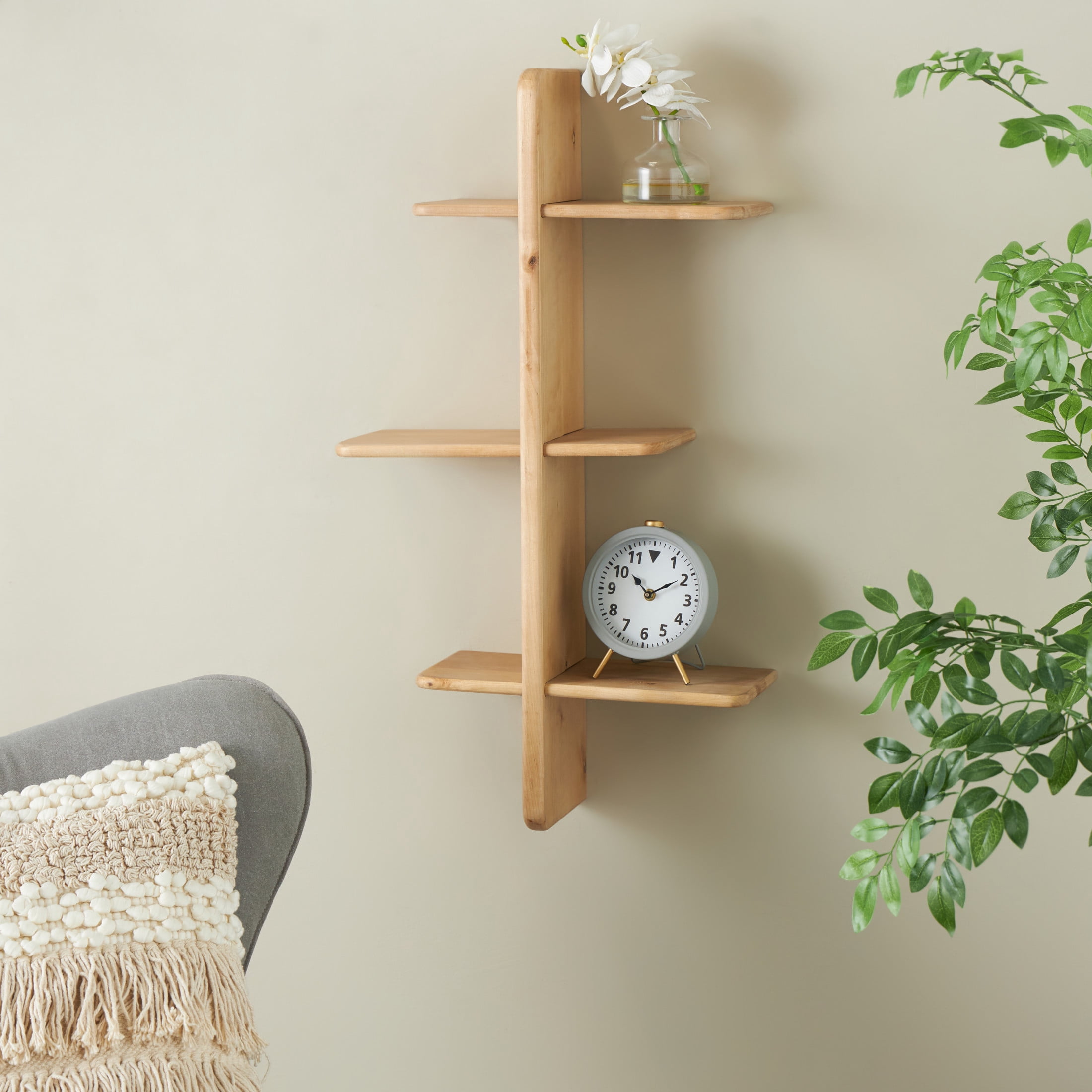 DecMode 19" x 8" Handmade 6-Tier Light Brown Wall Shelf