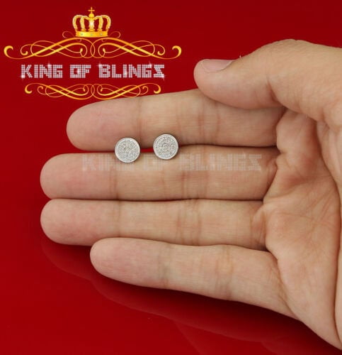 King of Bling's 925 White Silver Hip Hop 0.15ct Diamond For Men's & Women's Round Stud Earrings