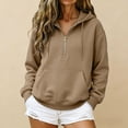 thumbnail image 4 of vigerkar Women's Half Zip Pullover Fleece Hoodie Oversized and Lightweight Long Sleeve Casual Sweatshirt with Cozy Hood (Brown, M), 4 of 9