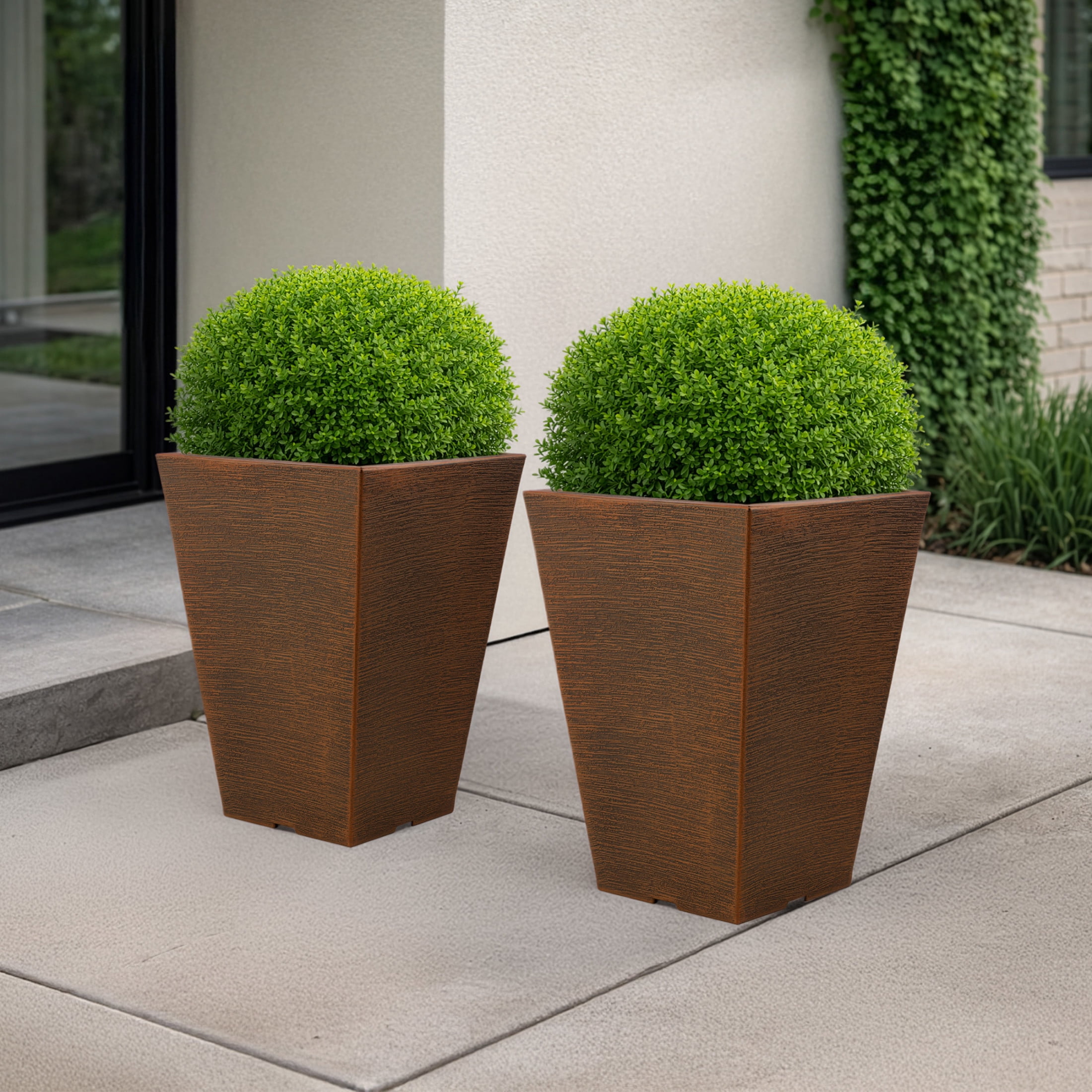 Pure Garden Large Outdoor Planters 2-Pack - 13.75” Tall Planters for Outdoor Plants or Indoors, Bronze