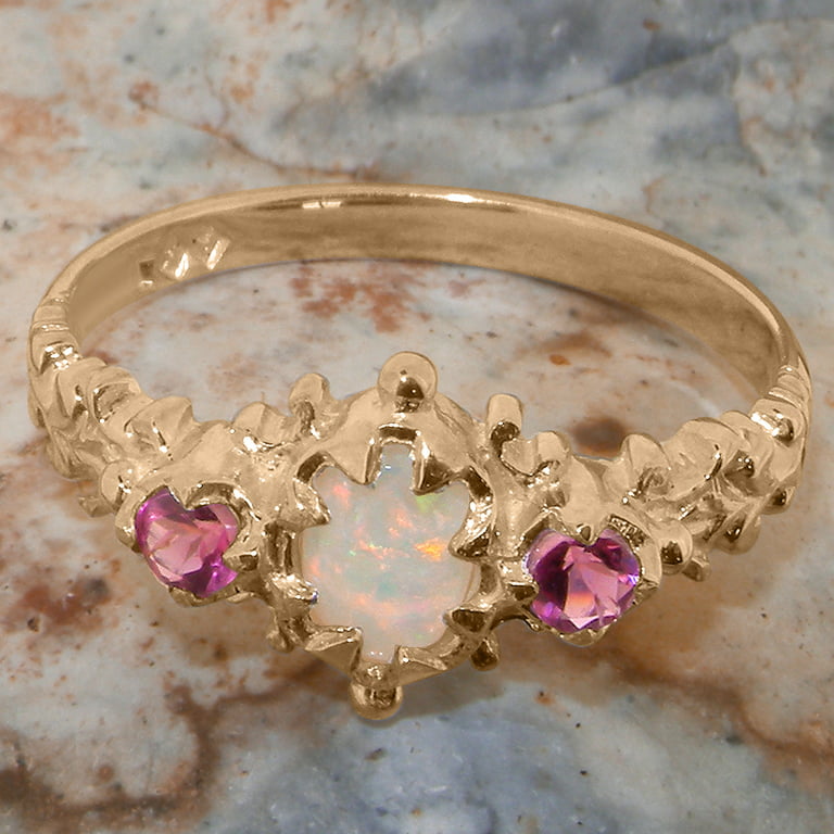 Pink Tourmaline and Diamond Halo Engagement Solid 14K Rose Gold (14KR) Colored Stone Wedding Ring