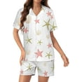 thumbnail image 1 of PRIYAL Cartoon Starfish Silk Women Pajama Set Short Sleeve Comfy Pjs Sets 2 Piece Lounge Set, 1 of 3