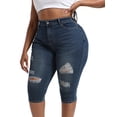 thumbnail image 4 of Gocolloa Plus Size Capris for Women 17" Inseam Stretchy Capri Jean Shorts High Waisted Cropped Pants Royal Blue 26W, 4 of 6