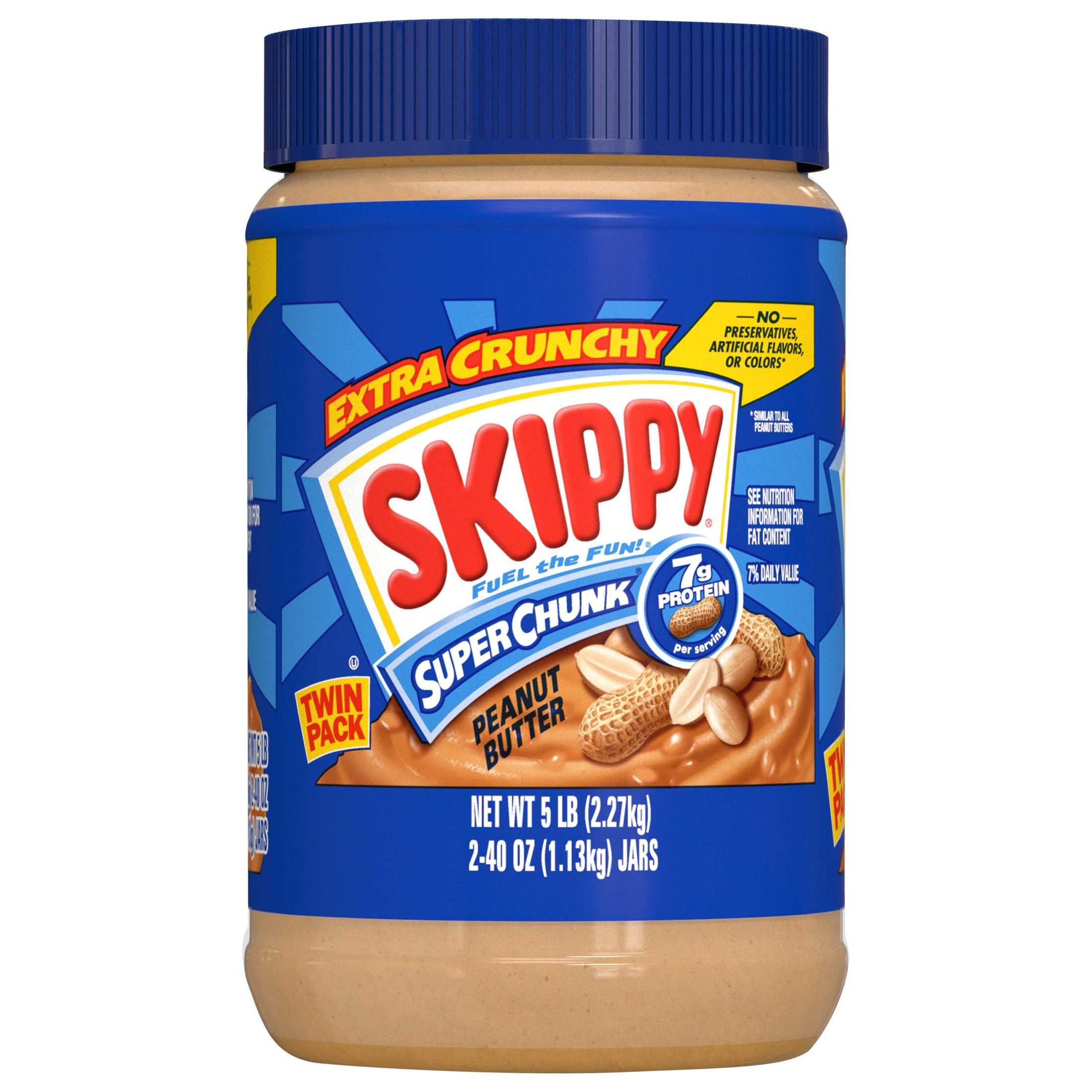 (4 pack) SKIPPY SUPER CHUNK Peanut Butter Twin Pack 2-Pack, Shelf-Stable, 40 oz Plastic Jar