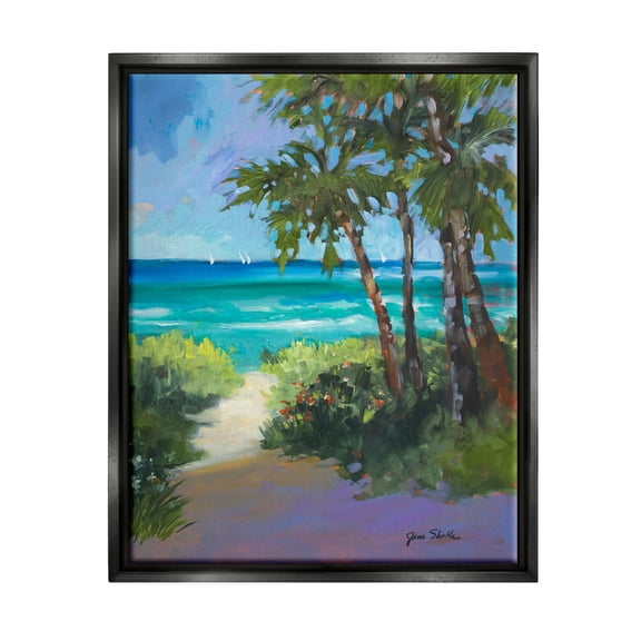 Stupell Industries Caribbean Beach View Nature Painting Black Floater Framed Art Print Wall Art, 17 x 21
