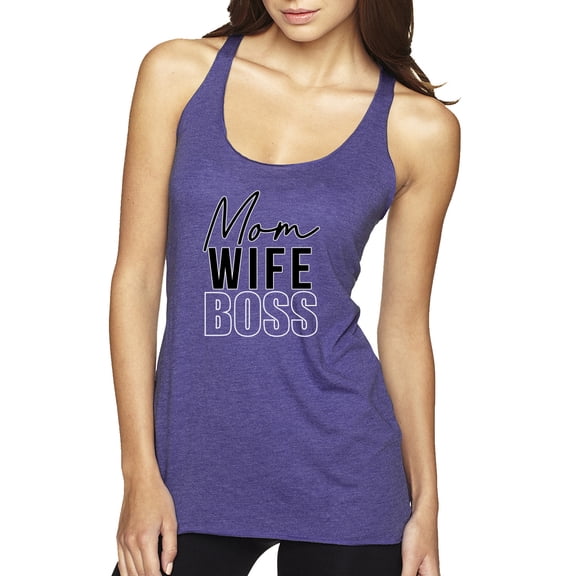 Wild Bobby, Mom Wife Boss Mother's Day Tri-Blend Racerback Tank Top, Purple Rush, Small
