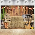thumbnail image 1 of 8x6FT Western Cowboy Backdrop Banner Rustic Polyester West Barnyard Farm Barn Warehouse Photo Decorations, 1 of 5