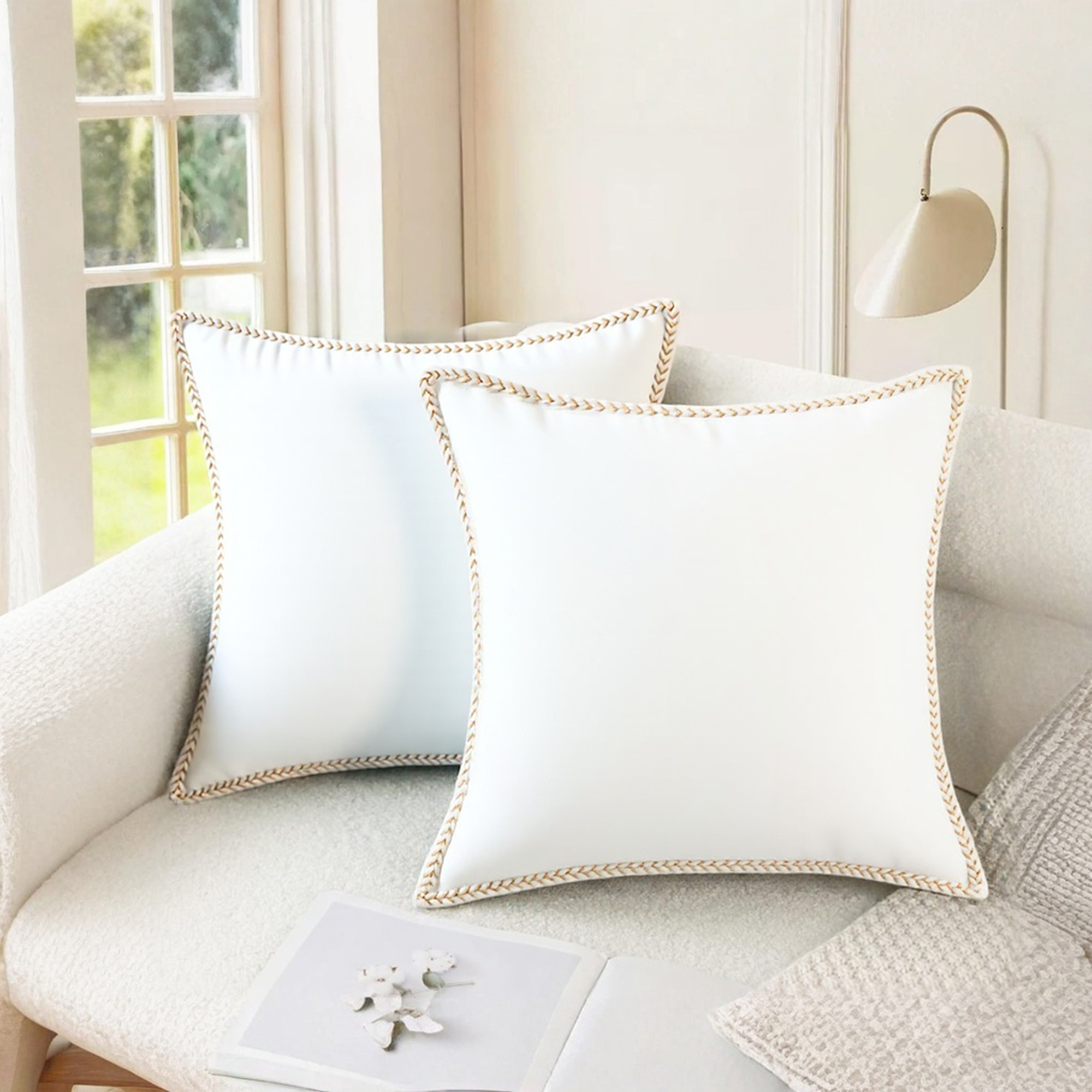 Unique Bargains Pack of 2 Soft Solid Throw Pillow Covers Cases for Couch 18" x 18" White