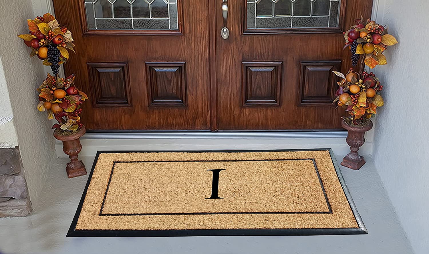 A1HC Natural Coir & Rubber Monogrammed Door Mat, 30x60 in, Thick Durable Heavy-Duty Entrance Mat with Thin Profile for Front Door
