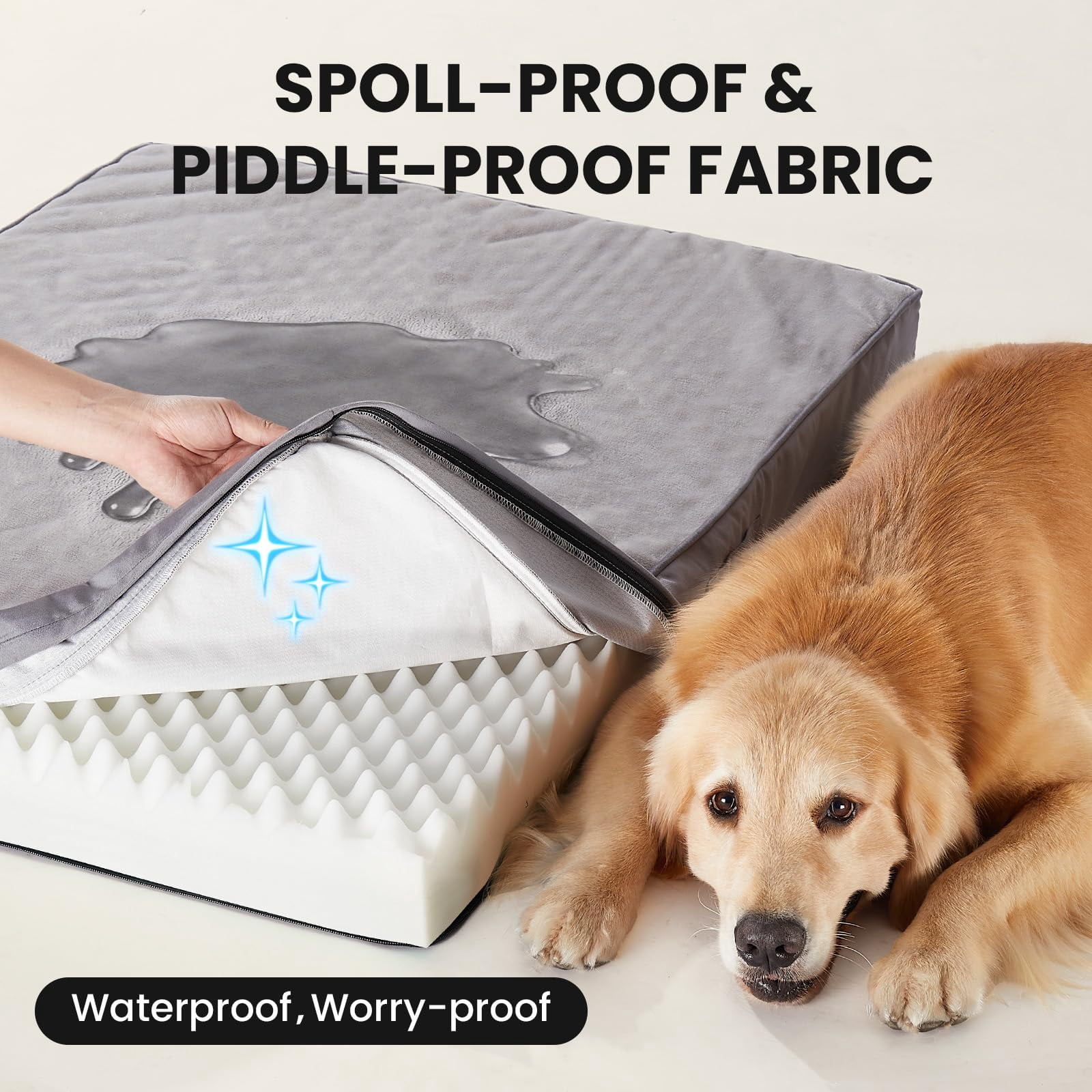 Waterproof Dog Bed For Extra Large Dogs  Machine-washable Removable Cover In Easy-clean Fabric High Density Foam & Easy-carry Handle Suitable Crate 41 Inch (gray)