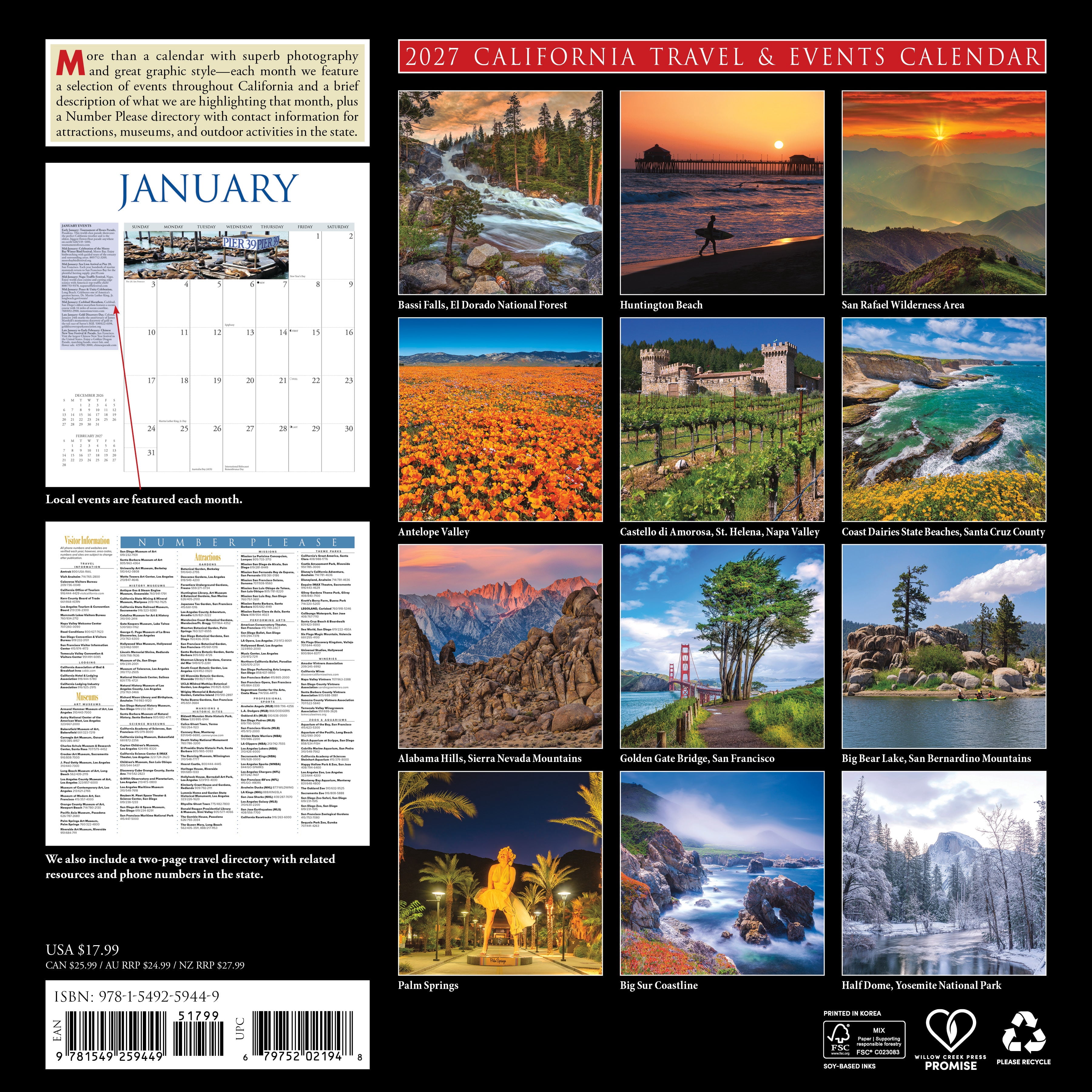 Willow Creek Press, California 2027 Wall Calendar