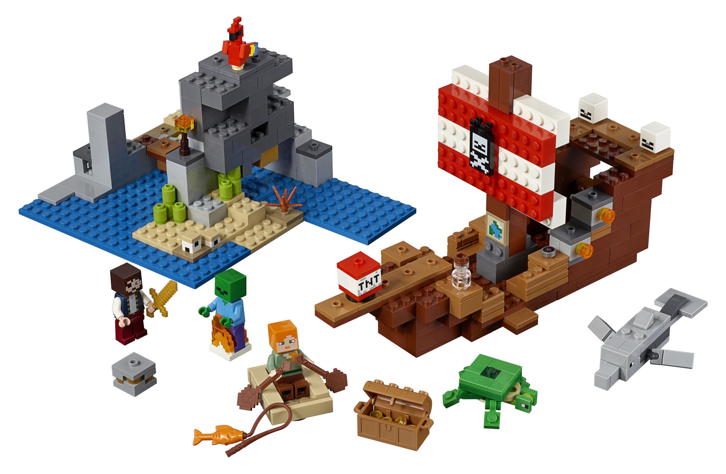 LEGO Minecraft The Pirate Ship Adventure 21152 Pirate Ship Boat Shark Treasure Chest Building Toy Kit (386 Pieces) - image 3 of 6