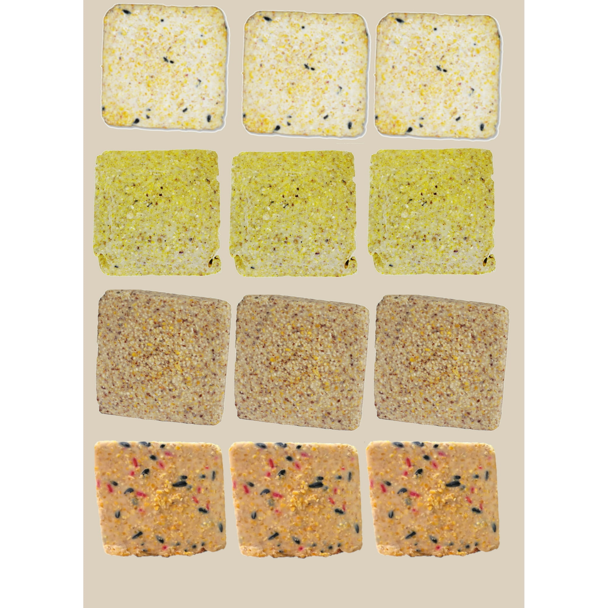 Suet Cake Mixed flavor 12 Pack | Case of 12 Suet Cakes for Wild Birds 3 of each Flavor Woodpecker/Berry/High Energy/Peanut