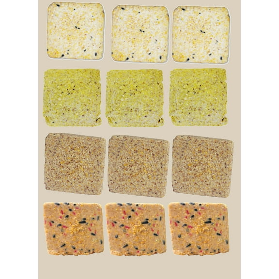 Suet Cake Mixed flavor 12 Pack | Case of 12 Suet Cakes for Wild Birds 3 of each Flavor Woodpecker/Berry/High Energy/Peanut