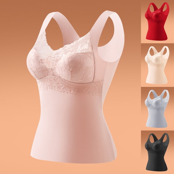 Women's Tank Top Women's Solid Color Blouses Breast Pad Bra Lace Patchwork V-Neck Tank Top Blue XXL