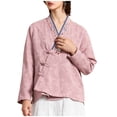 thumbnail image 2 of Jacket for Women V Neck Long Sleeve Vintage Ethnic Style Frog Button Closure Embroidered Trim Loose Fit Casual Outerwear, 2 of 5
