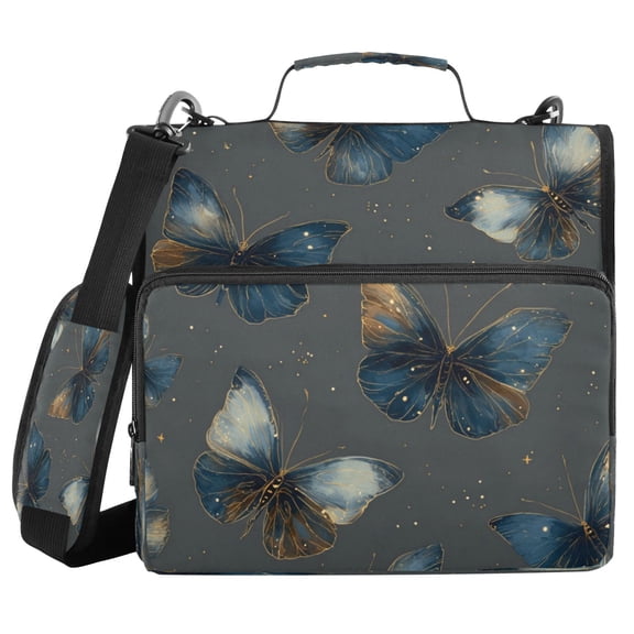 Water-Resistant 3-Ring Binder Organizer with Multiple Pockets Zipper Binder Bag for Office Brown-blue Butterfly Pattern