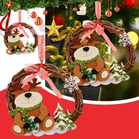 

WANYNG Merry Christmas Wreath Rattan Wreaths For Front Door Hanging Wreath Xmas Ornament Garland For Indoor/ Outdoor House Decorative Pendant (Reindeer Snowman Bear Santa Claus) One Size