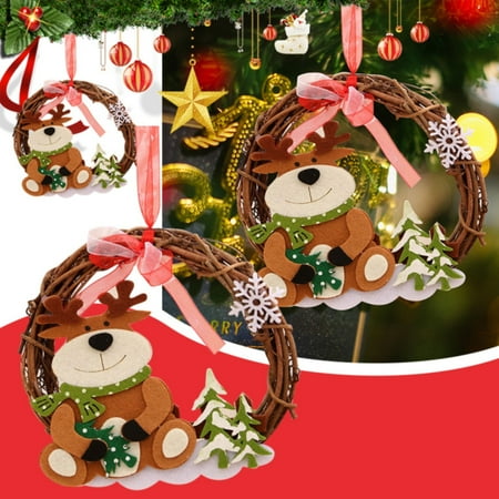 

WANYNG Merry Christmas Wreath Rattan Wreaths For Front Door Hanging Wreath Xmas Ornament Garland For Indoor/ Outdoor House Decorative Pendant (Reindeer Snowman Bear Santa Claus) One Size