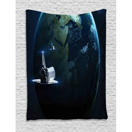 Navy Blue And Gray Bedroom Ideas Galaxy Tapestry, Spaceship return to Earth Science Fiction World Backdrop Space Craft Travel, Wall Hanging for Bedroom Living Room Dorm Decor, 40W X 60L Inches, Navy Blue Grey, by Ambesonne ()